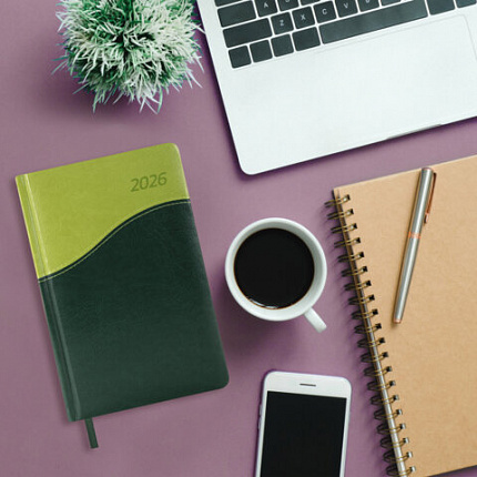 Ежедневник датированный 2026 А5 138x213 мм, BRAUBERG "Bond", под кожу, зеленый/салатовый, 117043