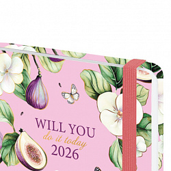 Ежедневник датированный 2026 с резинкой 145х203 мм, А5, BRAUBERG, твердый, фольга, "Инжир", 117337