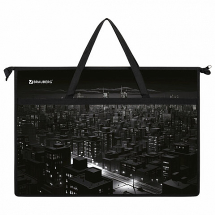 Папка для рисунков и чертежей с ручками BRAUBERG А3, пластик, молния сверху, "Night city", 273410