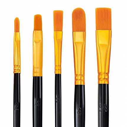 Кисти набор 10 шт., синтетика, черные, № 2/0-8 (Круглые; Овальные; Плоские; Лайнеры), WBZ, 201084