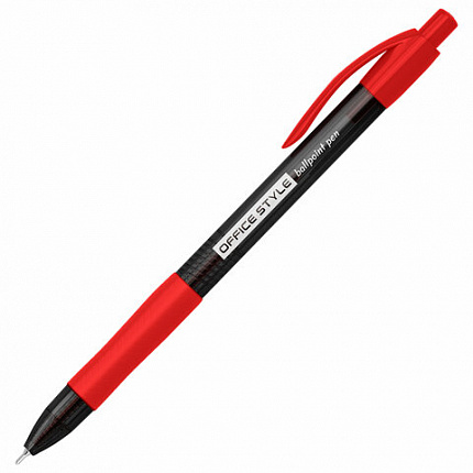 Ручка шариковая автоматическая с грипом BRAUBERG OFFICE STYLE, КРАСНАЯ, узел 0,7 мм, линия 0,35 мм, тонированный корпус, 144211