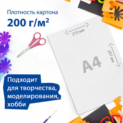 Картон белый А4 МЕЛОВАННЫЙ, 50 листов, BRAUBERG, 210х297 мм, 113563