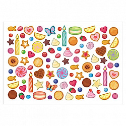 Наклейки бумажные с игровым полем НАБОР 2 листа, 184 наклейки, "Сладкое настроение", HATBER, 2Н5н