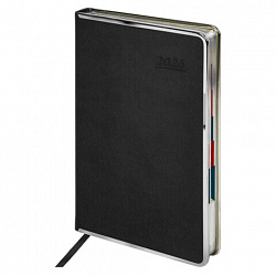 Ежедневник датированный 2026 А5 148х218 мм, GALANT "Infinity Silver", под кожу, черный, 117495