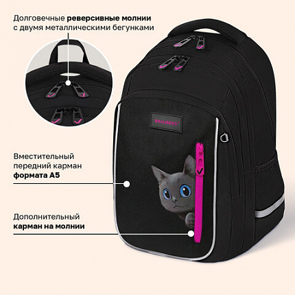 Рюкзак BRAUBERG INTENT, 2 отделения, 4 кармана, "Любопытный кот", 39х27х14 см, 274396