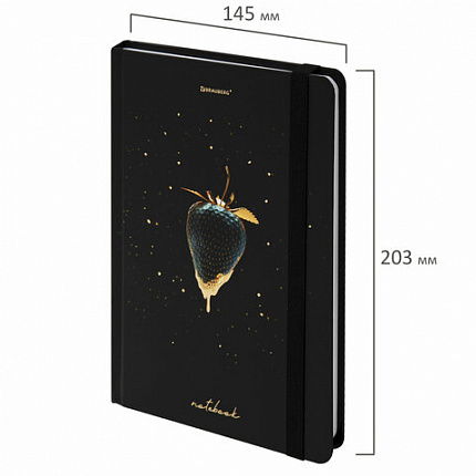 Блокнот с резинкой без линовки 96 л., А5 (145х203 мм), твердая обложка с фольгой, BRAUBERG, "Strawberry", 113735