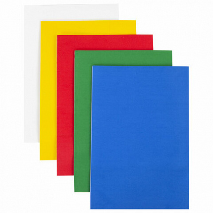 Пористая резина/фоамиран А4, 2 мм, НАБОР, 5 листов, 5 цветов, яркие цвета, самоклеящаяся, ОСТРОВ СОКРОВИЩ, 660080