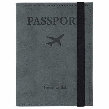 Обложка для паспорта с карманами и резинкой, мягкая экокожа, "PASSPORT", серая, BRAUBERG, 238203