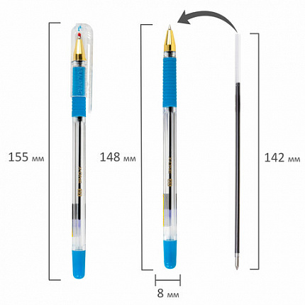 Ручка шариковая с грипом BRAUBERG "X-ONE", СИНЯЯ, корпус прозрачный, узел 0,5 мм, линия письма 0,35 мм, 143985