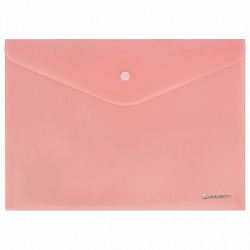 Папка-конверт с кнопкой BRAUBERG "Pastel", А4, матовая непрозрачная, персиковая, ПРОЧНАЯ 0,2 мм, 272882