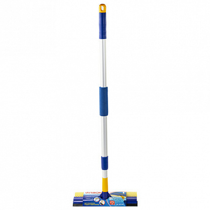 Окномойка LAIMA, алюминиевая телескопическая ручка 76-125 см, рабочая часть 25 см (стяжка, губка, ручка), для дома и офиса, 601493