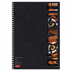 Тетрадь А4 96 л., HATBER, гребень, клетка, матовая ламинация, 3D-лак, "Animals print" (микс), 085842, 96Т4лолВ1гр