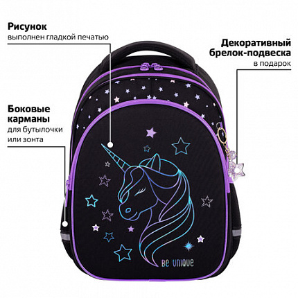 Рюкзак BRAUBERG OPTIMA, 2 отделения, с брелоком, "Radiant unicorn", 36х27х18 см, 273157