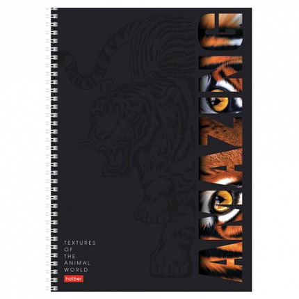 Тетрадь А4 96 л., HATBER, гребень, клетка, матовая ламинация, 3D-лак, "Animals print" (микс), 085842, 96Т4лолВ1гр