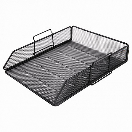 Лоток горизонтальный металлический для бумаг BRAUBERG "Germanium", А4 (260х337х77 мм), черный, 231954