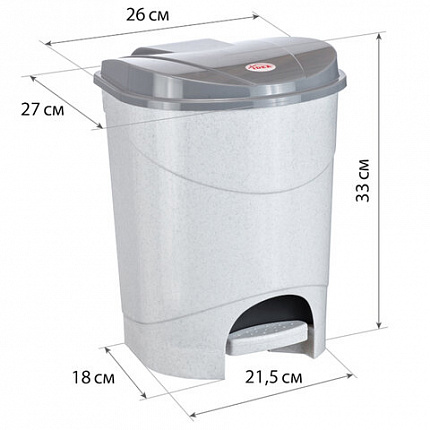 Ведро мусорное с КРЫШКОЙ и ПЕДАЛЬЮ 11 литров, 33х26х27 см, серое, IDEA, М 2891, М2891