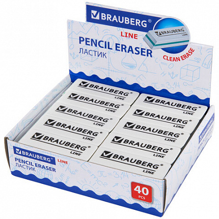 Ластик BRAUBERG "Partner", 57х18х8 мм, белый, прямоугольный, скошенные края, 221036