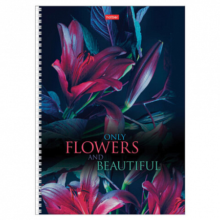 Тетрадь А4 96 л., HATBER, гребень, клетка, обложка картон, "Beautiful flowers" (микс в спайке), 086261, 96Т4В1гр