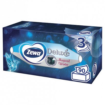 Салфетки косметические 90 штук в картонном боксе, 3-слойные, ZEWA Deluxe Design, 28420