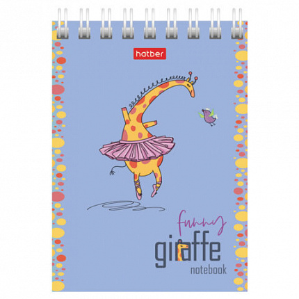 Блокнот МАЛЫЙ ФОРМАТ А7, 60 л., гребень, картон, клетка, HATBER, "Веселый жираф", 081165, 60Б7В1гр