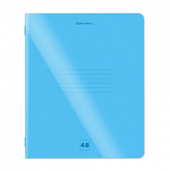 Тетрадь пластиковая обложка (НЕОН) А5, 48 листов, скоба, клетка, BRAUBERG "Smart Cover", СИНЯЯ, 405039