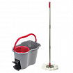 Швабра с отжимом и ведром 14л/7л, центрифуга отжим педалью, 2 круглые насадки, крепление кольцо, серо-красный, LAIMA, 603622