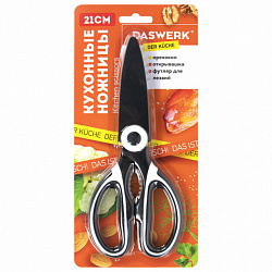 Ножницы кухонные DASWERK (ДАСВЕРК), 210 мм, с орехоколом, открывашкой, футляром для лезвий, 608904