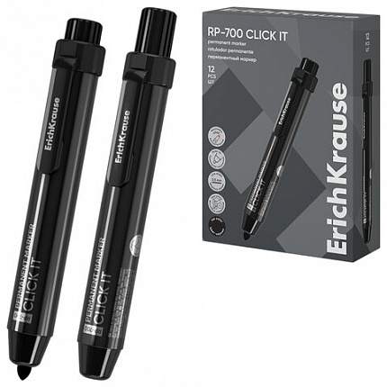 Маркер перманентный автоматический ERICH KRAUSE RP-700 "Click it", ЧЕРНЫЙ, 2 мм, 60828
