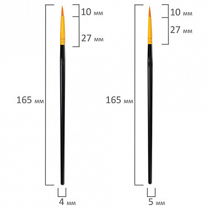 Кисти набор 10 шт., синтетика, черные, № 2/0-8 (Круглые; Овальные; Плоские; Лайнеры), WBZ, 201084