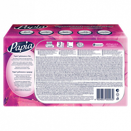 Полотенца бумажные (1 пачка – 100 листов) PAPIA (H3) UNIT PACK, 3-слойные, 23х20,5 см, V-сложение, 5090823
