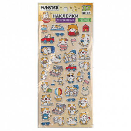 Наклейки гелевые "Зверяшки-обаяшки", 17,5х9 см, ассорти 12 видов, FUNSTER (ФАНСТЕР), 666085