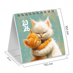 Календарь-домик настольный на гребне, 2026 г., BRAUBERG, 101х101 мм, "Котики", 117274