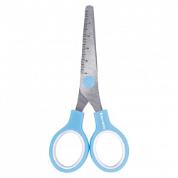 Ножницы BRAUBERG KIDS 130 мм, ручки небесно-голубые, закругленные лезвия с линейкой, 274060