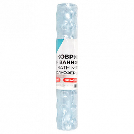 Коврик для ванны противоскользящий 100х40 см, "Полусферы", прозрачный, ПВХ, присоски, PRIMILA (ПРИМИЛА), 700376