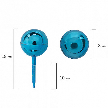 Силовые кнопки-гвоздики BRAUBERG METALLIC, цвет ассорти металлик (шарики), 50 штук, 10 мм, 272757