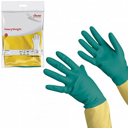 Перчатки VILEDA латекс-неопреновые МНОГОРАЗОВЫЕ х/б напыление, СВЕРХПРОЧНЫЕ, размер L (большой), зеленые/желтые, 174307