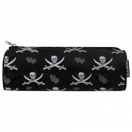 Пенал-косметичка BRAUBERG для учеников начальной школы, черный, "Пираты", 20х7х7 см, 223273