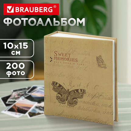 Фотоальбом BRAUBERG "Бабочка, крафт" на 200 фото 10х15 см, твердая обложка, термосварка, 391164