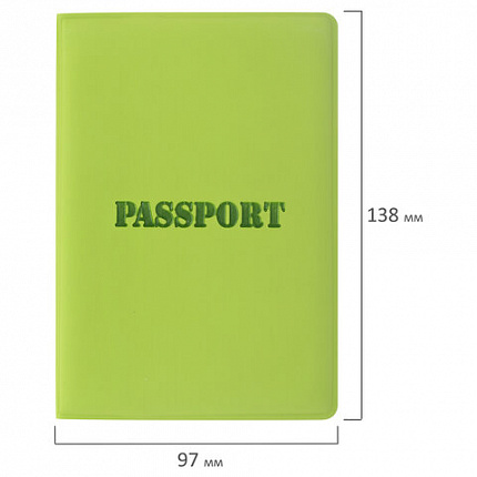 Обложка для паспорта, мягкий полиуретан, "PASSPORT", салатовая, STAFF, 237607