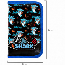 Пенал ПИФАГОР, 1 отделение, ламинированный картон, 19х11 см, "Angry shark", 272243