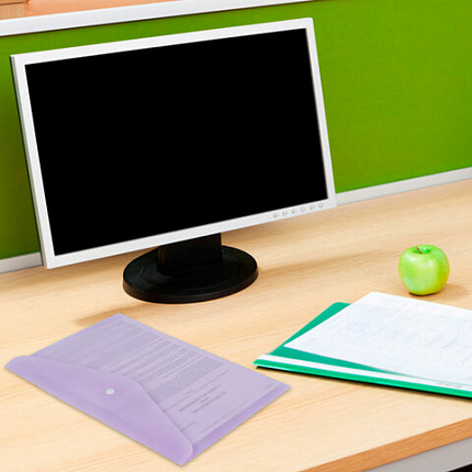 Папка-конверт с кнопкой BRAUBERG Pastel, А4, матовая непрозрачная лиловая, ПРОЧНАЯ, 0,2 мм, 272881