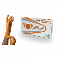 Перчатки нитриловые сверхпроч с текстурой SFM MEGA TEX ORANGE Германия 25 пар, р M, Ч, 4036534913208