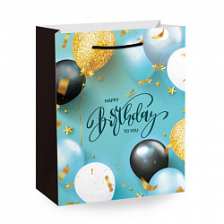 Пакет подарочный (1 штука) 18х10х23 см (M), "Happy Birthday", ассорти, глиттер, фольга, ЗОЛОТАЯ СКАЗКА, 700806