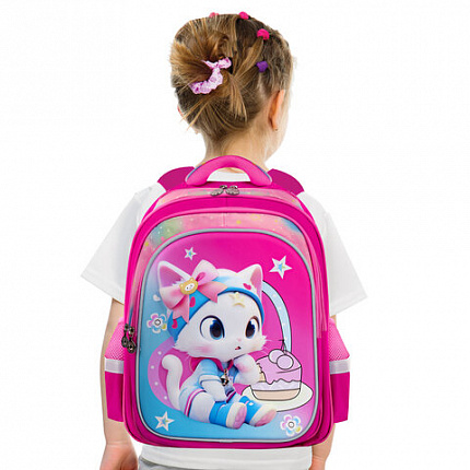 Рюкзак BRAUBERG KIDS FLOSSY, 2 отделения, 3 кармана, "Sweet Kitten", 3D-панель, 40х28х18 см, 273180