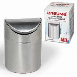 Урна настольная 1,2 литра для мусора с качающейся крышкой, d 12х16,5 см, нержавеющая сталь, LAIMA, 601618