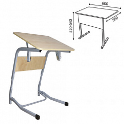 Стол-парта 1-местный, регулируемый угол, "Олимп", 600х500х520-640 мм, рост 2-4, серый каркас, ЛДСП клён