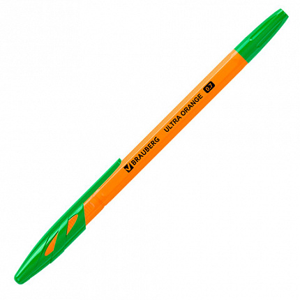Ручка шариковая BRAUBERG "ULTRA ORANGE", ЗЕЛЕНАЯ, узел 0,7 мм, чернила ГЕРМАНИЯ, наконечник ШВЕЙЦАРИЯ, 143565