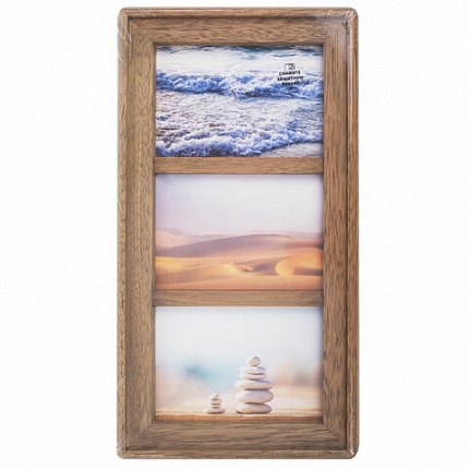 Рамка из мангового дерева BRAUBERG LOFT TRINITY, 3 фото 10х15 см, акриловый экран, 20х35,5 см, 391282