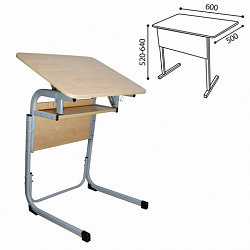 Стол-парта 1-местный, регулируемый угол, "Атлант", 600х500х520-640 мм, рост 2-4, серый каркас, ЛДСП клён