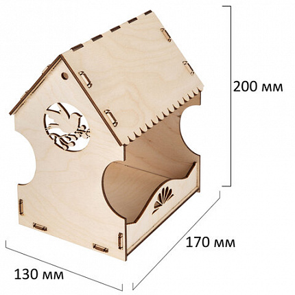 Конструктор, кормушка для птиц, сборная модель "Рябинка", 20х17х13 см, фанера, BAMBOX (БАМБОКС), 666180